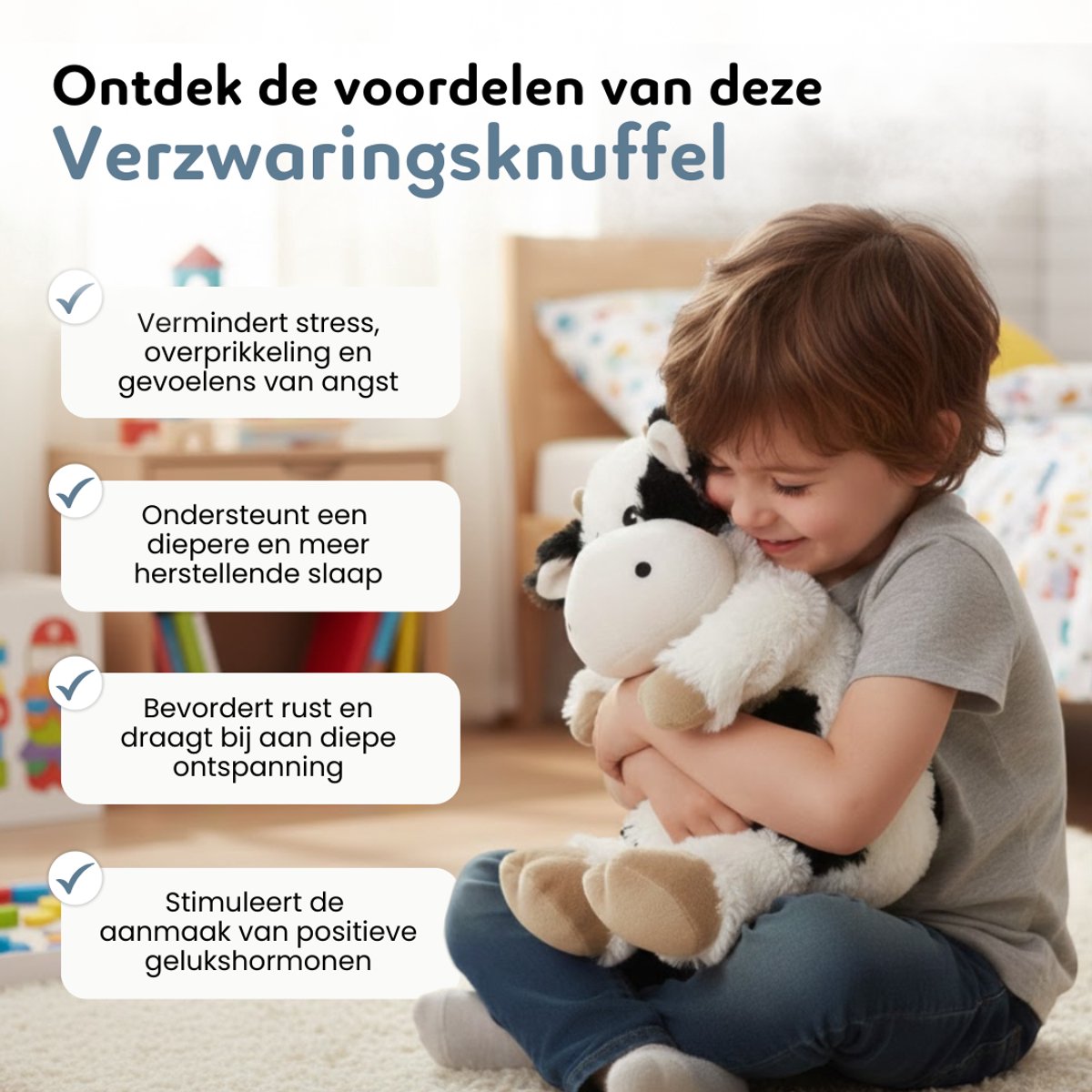 Yellies Verzwaringsknuffel Koe - Verzwaarde Knuffel - Weighted Stuffed Animal - Sensorisch Speelgoed - Zware Knuffel Anxiety - Plushie - 45cm/2kg — afbeelding 4