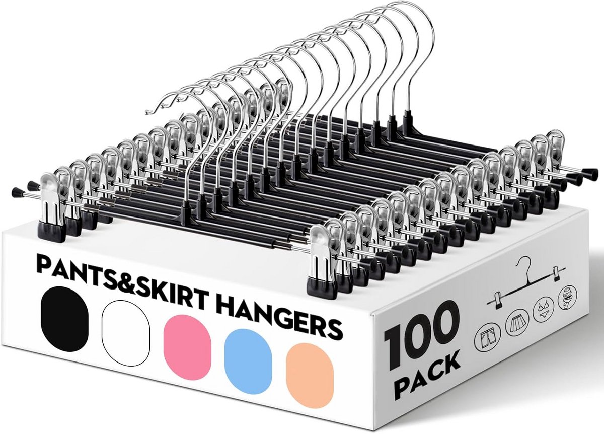 Set van 100 Ruimtebesparende Metalen Broekhangers met Clips voor Jeans en Shorts