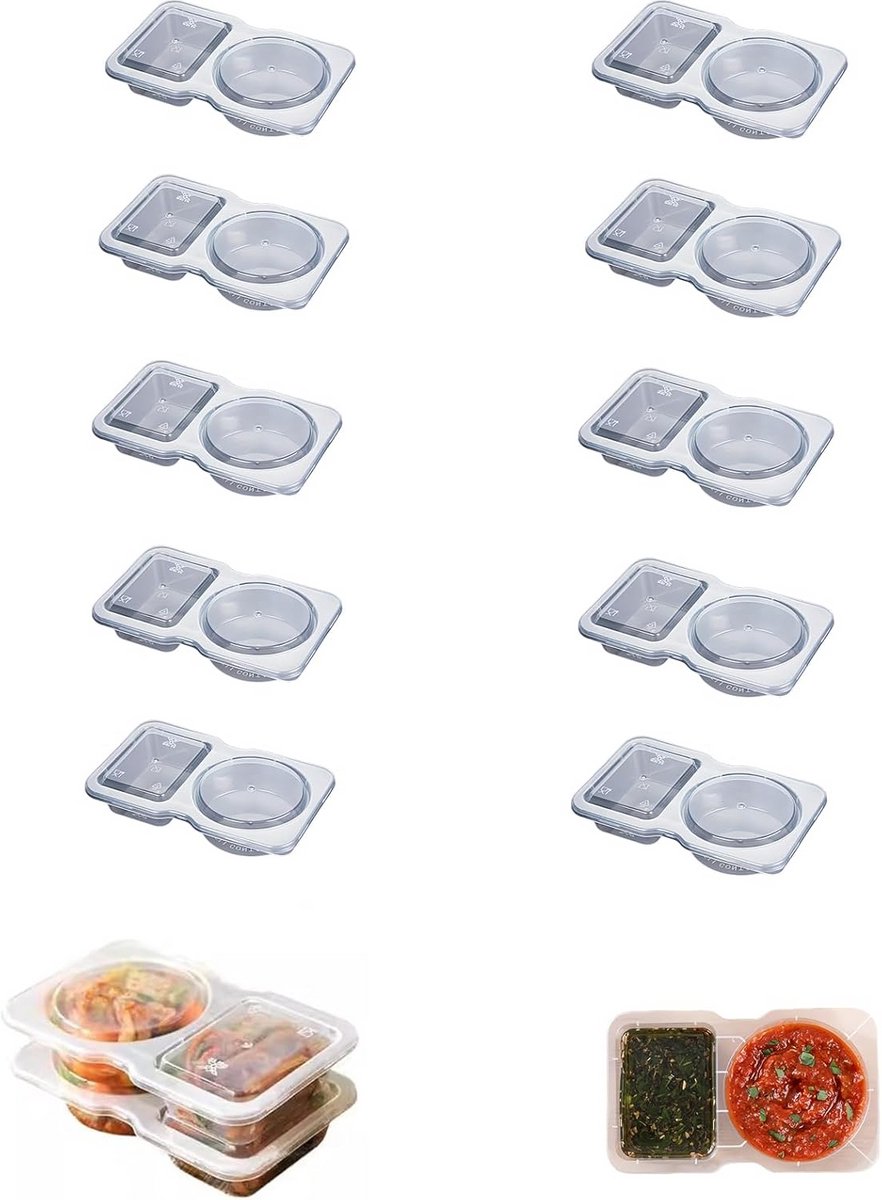 Set van 10 Herbruikbare Snackbakjes met 2 Vakken voor Onderweg