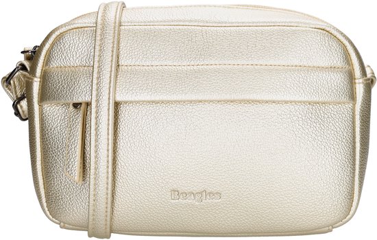 Licht gouden Beagles crossbody tas met logo, ritssluiting en voorvak.