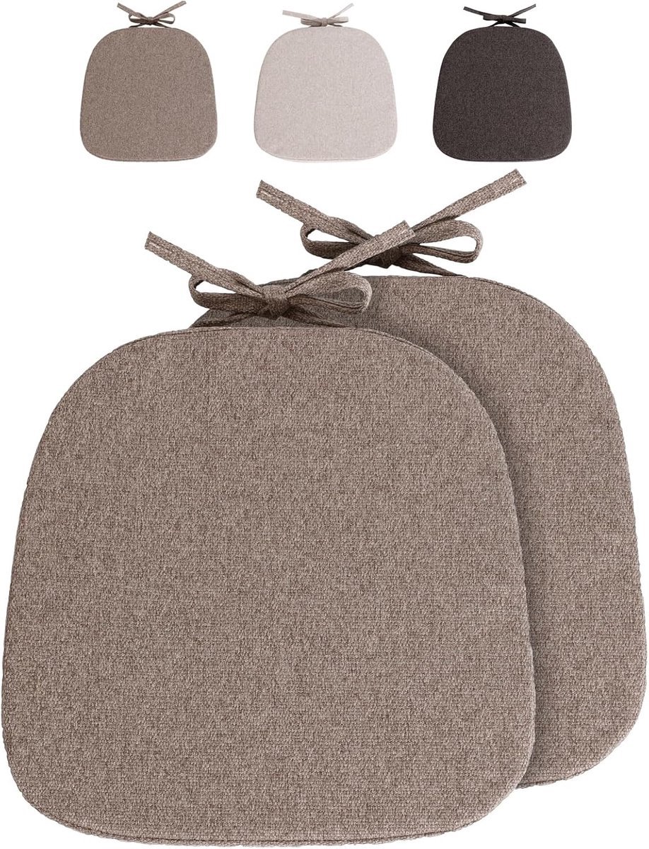 Stunq® Stoelkussen met banden, zitkussen, antislip, halfrond, voor stoelen in huis en tuin, kantoor (mini-grijsbruin, 2 stuks)