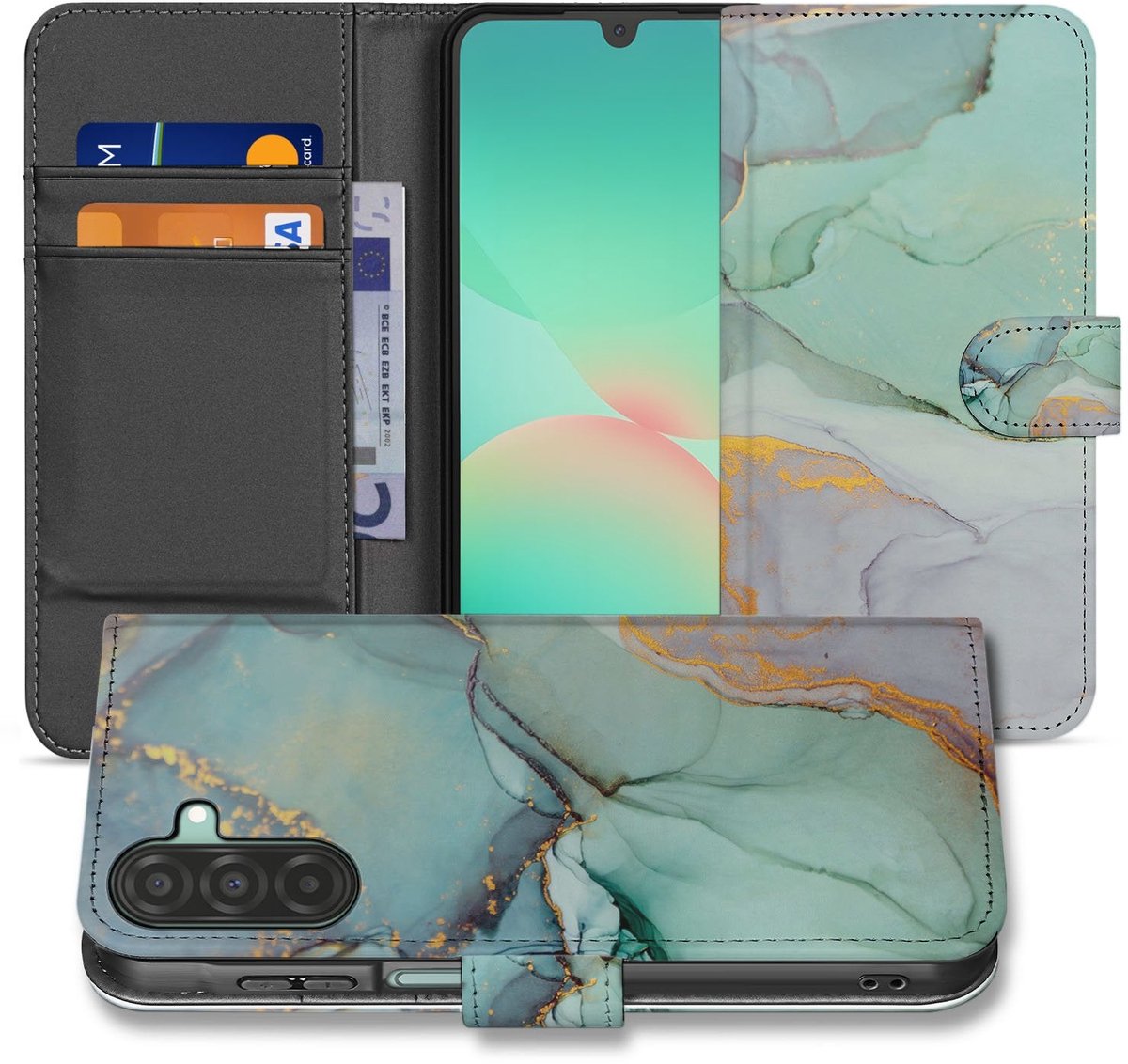 Samsung Galaxy A17 Hoesje Watercolor Mix PU-Leer Met 3 Pasjes Sluitlipje