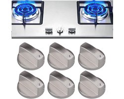 Knop Gasknop – 6 Stuks – Gasfornuisschakelaar – rvs – Ovenknoppen -universele keukenknoppen voor gasfornuis – Keukengereedschap – Voor Gasfornuis, Gas Oven, Inductie Fornuis – Keukengereedschap – 6mm – Zilver