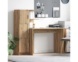 Bureau | Computerbureau | Tafel met opbergruimte met plank 2 st artisanaal eikenkleurig