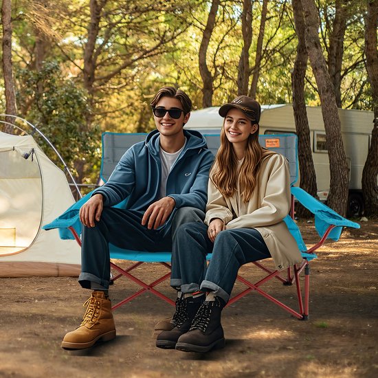 COSTWAY Campingstoel voor 2 personen, klapstoel met verstelbare armleuningen, bekerhouders en draagtas, 272 kg draagvermogen, campingbank, inklapbaar, vouwbank, visstoel voor camping, picknick, blauw van Costway — afbeelding 5