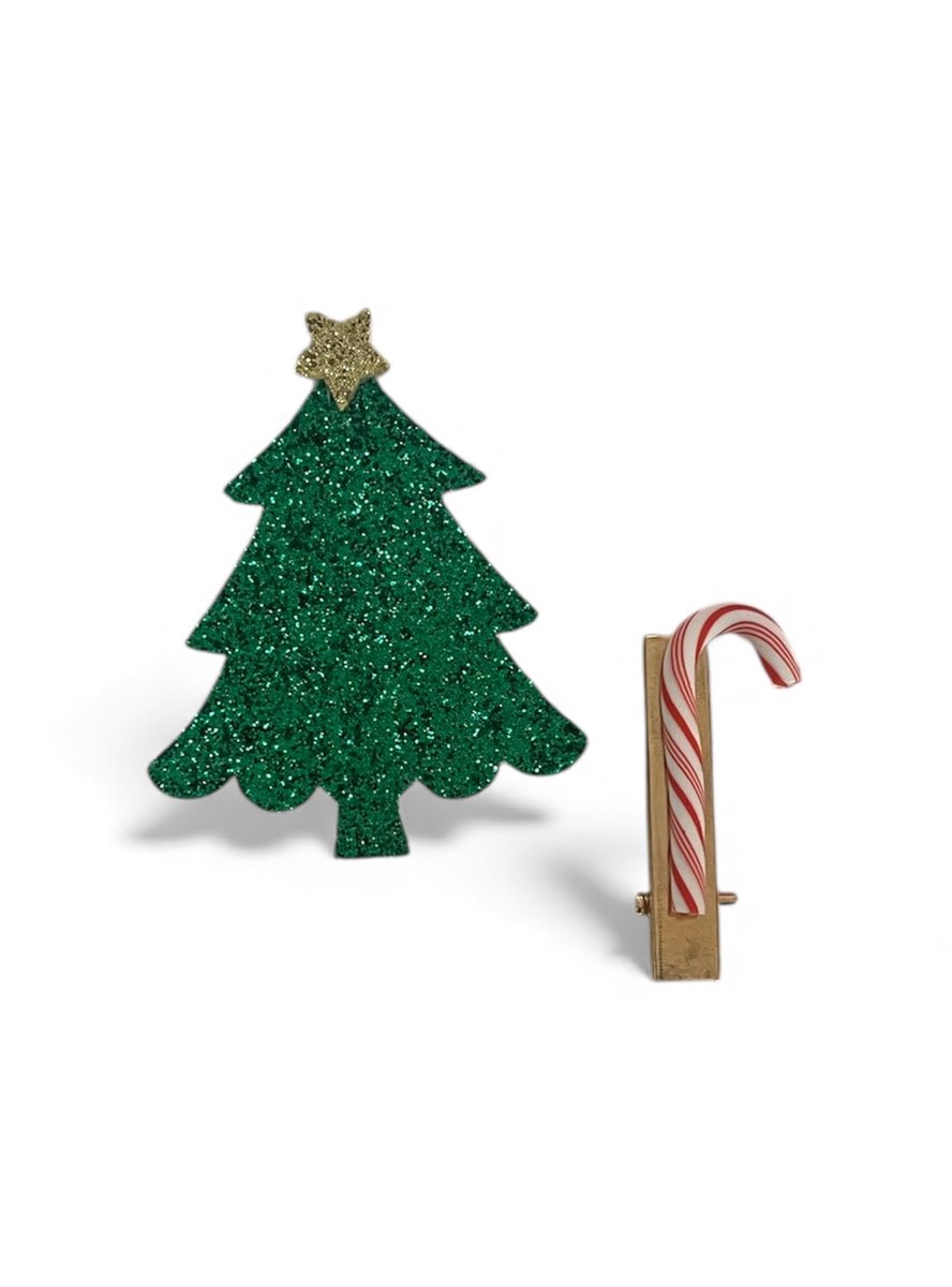 Kerst Haarspeldjes Set – 2 Alligator Clips – Glitters Kerstboom & Candy Cane – Feestelijke Haaraccessoires Kinderen – Handgemaakt – Kerst Haarclip Set
