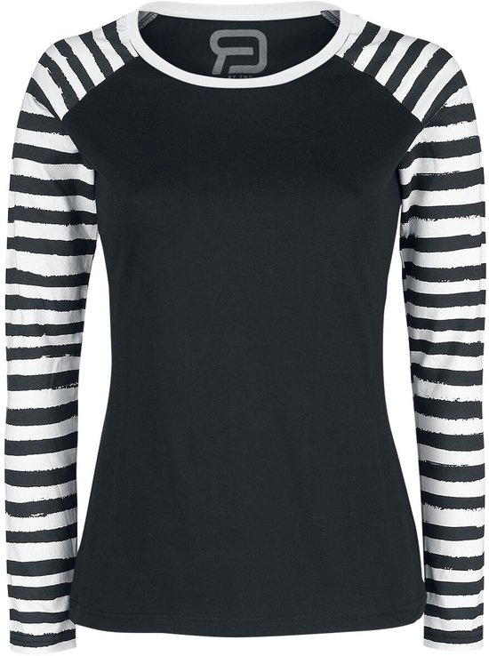 R.E.D. Rock-Engineered Design Zwart longsleeve shirt met gestreepte mouwen - Dames - XL
