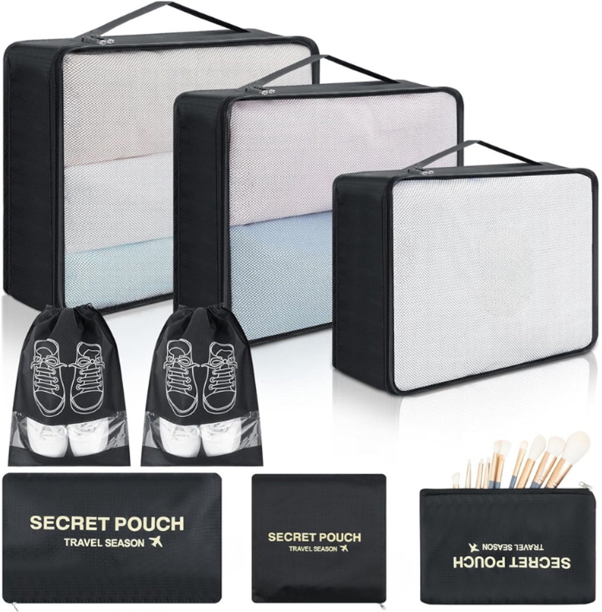 Famanu - 8-delige packing cubes set met opbergtassen – Grijs