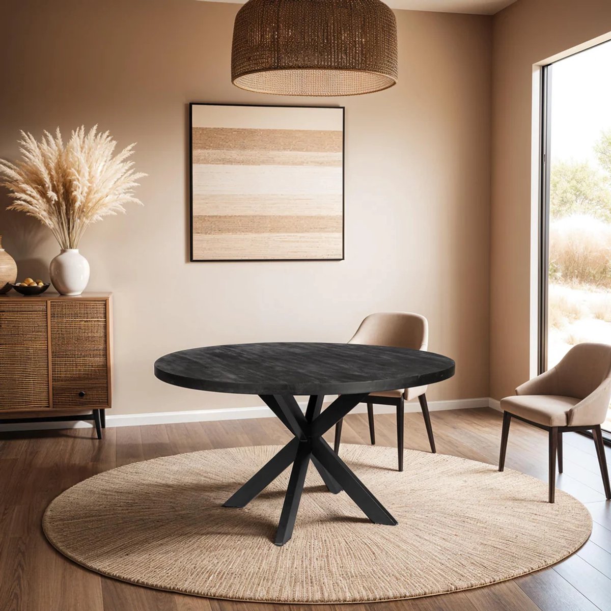 Zita Home - Eettafel 140 cm rond - Zwart - Metaal - Onderstel - dutch