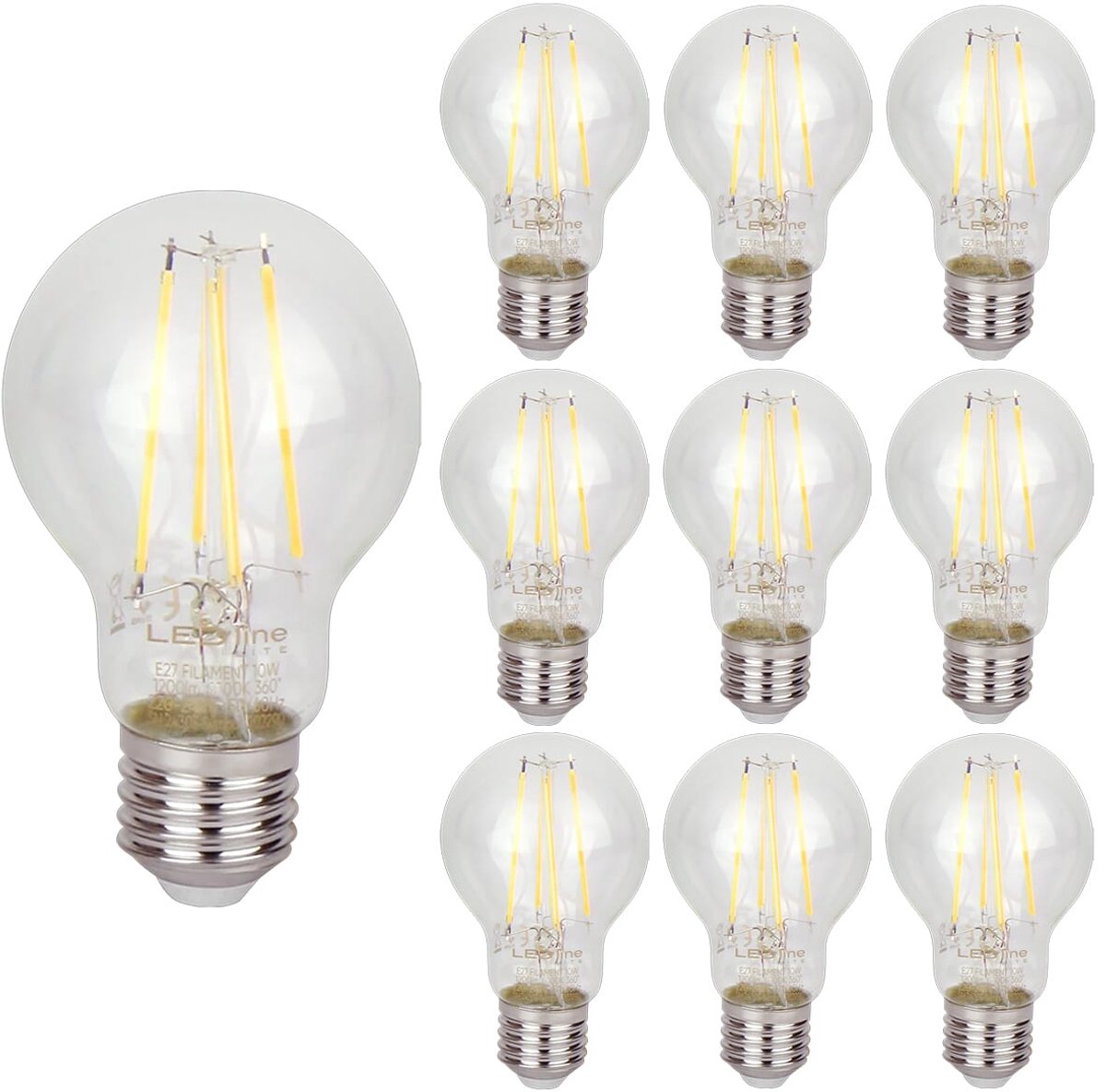 LED line LITE LED Filament Lamp A60 E27 - 10W (vervangt 100W) - 1200lm - Ø60mm - 230V - Energiezuinig - 10 stuks