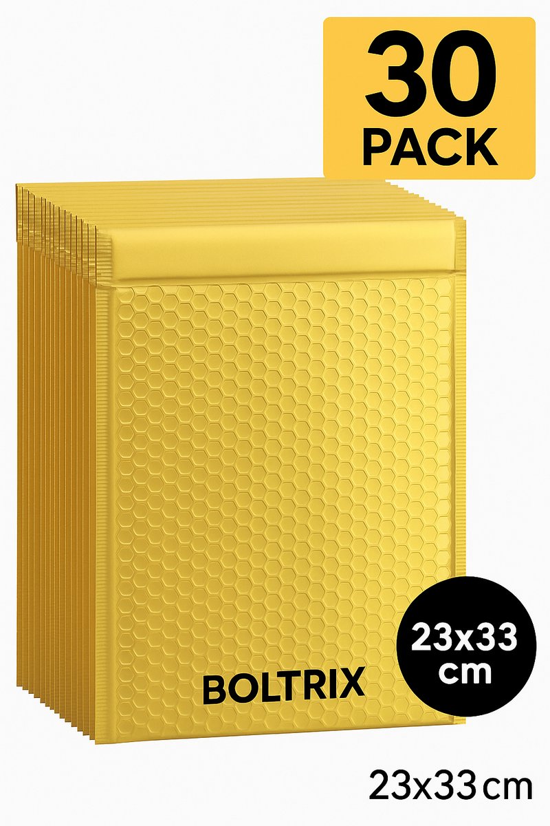 BOLTRIX Luchtkussen enveloppen aluminium – Schokbestendig – Versterkte kleefsluiting – Professionele kwaliteit – LARGE 240×340 mm – Set van 30 – Goud metallic