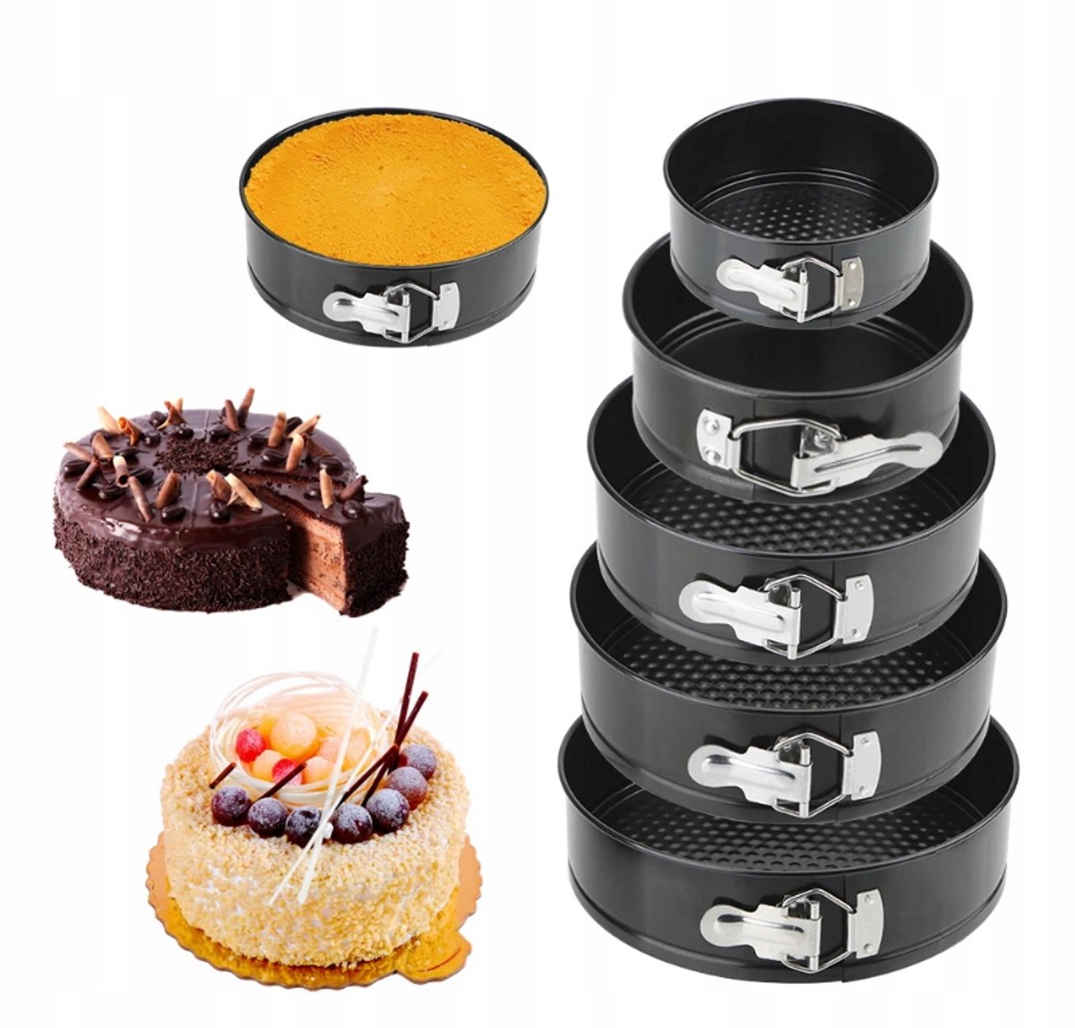 Springvormen – Set van 5 ronde bakvormen (18/20/22/24/26 cm) – Non-stick – Uitneembare bodem