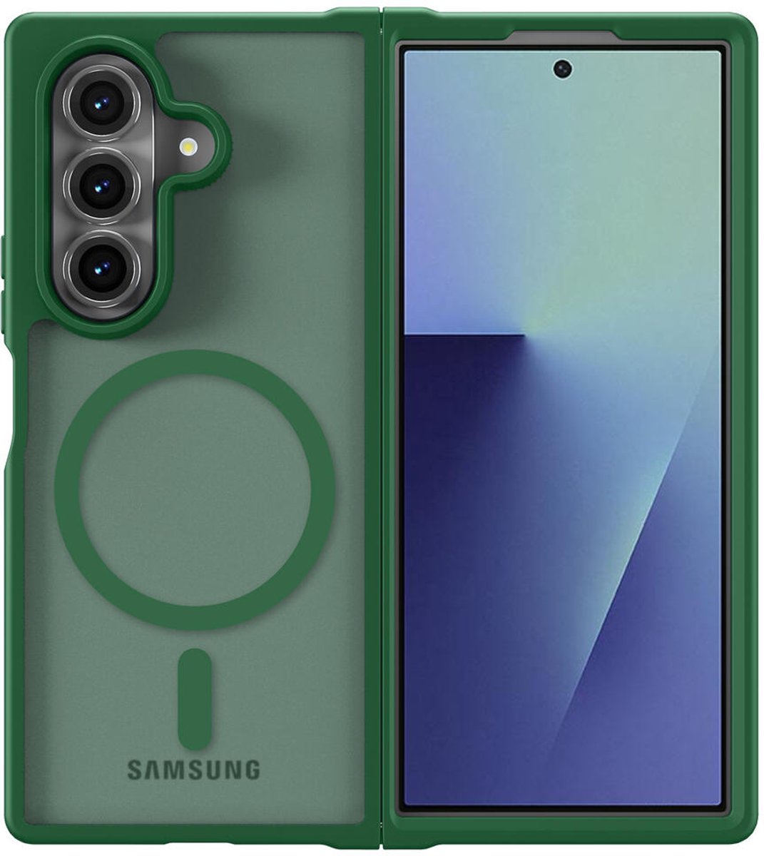 Hoesje Geschikt voor Samsung Galaxy Z Fold 7 - Compatibel met MagSafe / Qi2 - Matte Beschermhoes - Back Cover met Magneet - Groen