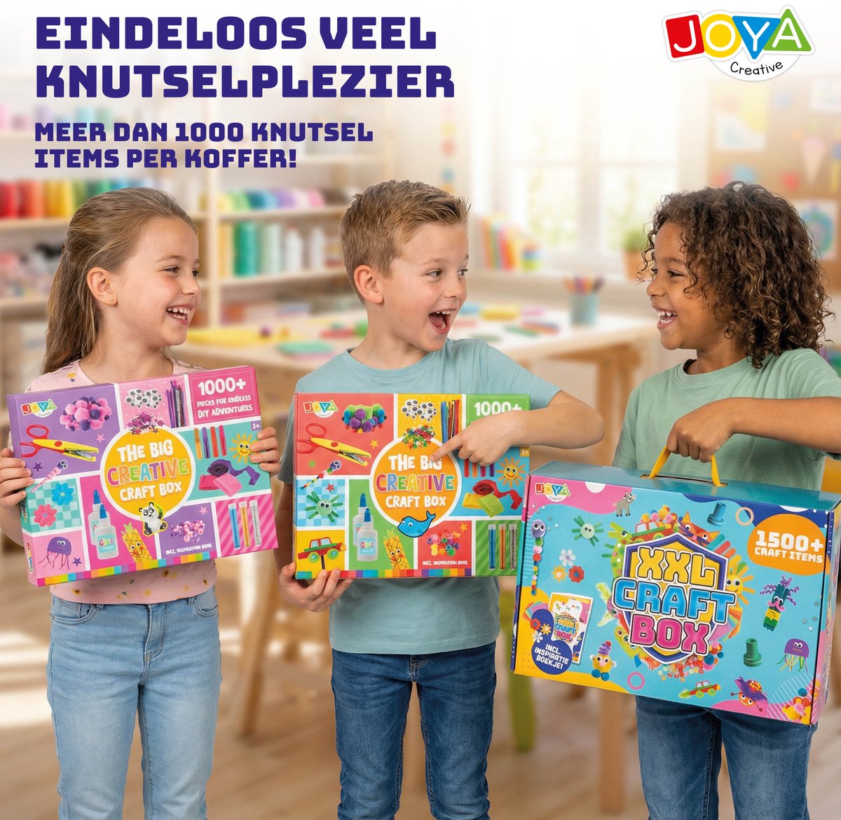 Knutseldoos XXL - 1500+ Knutselitems - Knutselpakket voor Kinderen - Inclusief Inspiratieboekje, Glitter, Vilt, Pijpenragers, Foam, Stempels & Veilig Scharen - Creatieve Knutselkoffer 3+ Jaar - Joya Creative — afbeelding 2