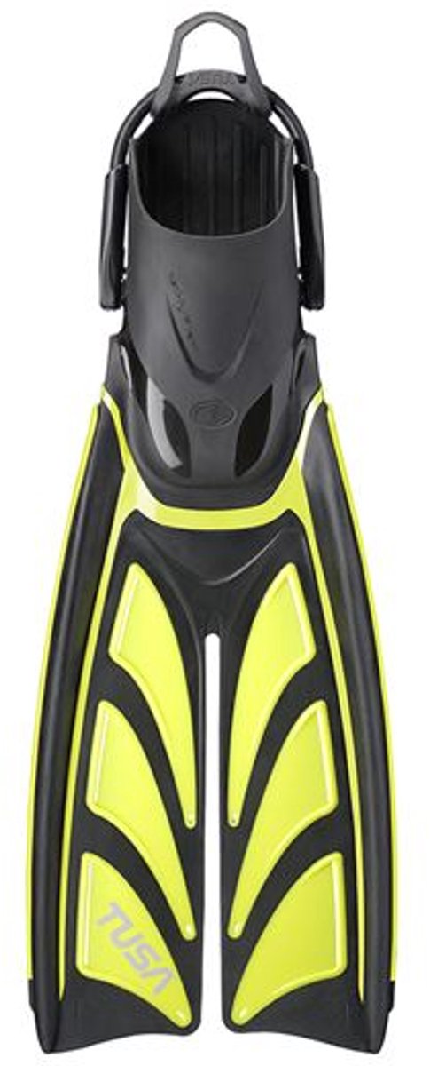 TUSA HyFlex Zoom – Flexibele duik- en snorkelvinnen met split-fin technologie voor efficiëntie en comfort – Zwart/Geel – SF0111 M FY – Maat M (40–44) – (26–28 cm)