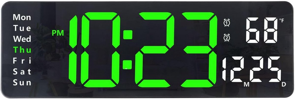 Grote Digitale Wandklok met Afstandsbediening - LED Tijd, Datum, Temperatuur & 2 Alarmen