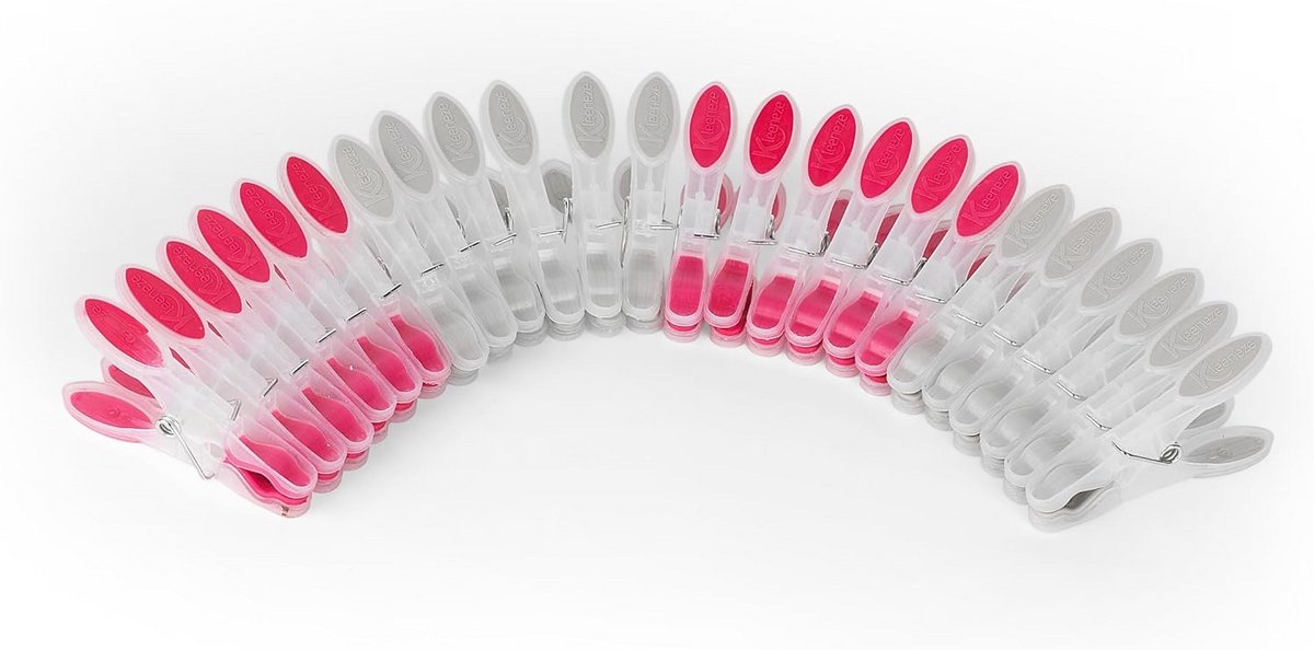 Set van 24 Stevige Wasknijpers met Extra Grip - Grijs en Roze