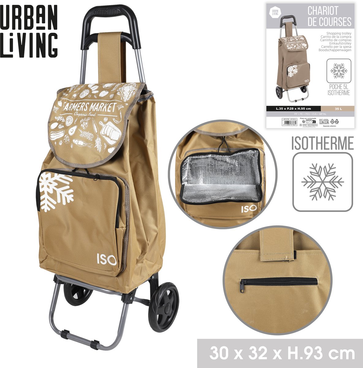 SHOPPINGWAGEN 35L MET 5LTR ISOTHERME ZAK H95CM BEIGE