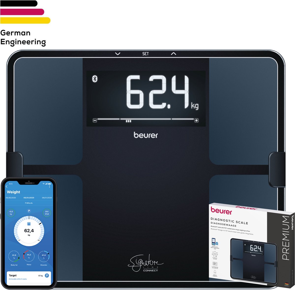 Beurer BF915 Personenweegschaal lichaamsanalyse Bluetooth 200kg Zwart