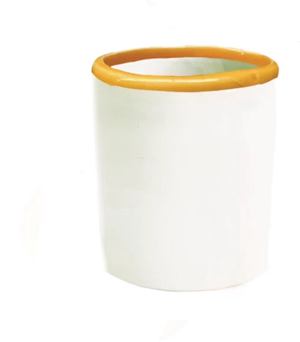 Val Pottery Foolish Mokka beker D7cm H8cm gele lijn