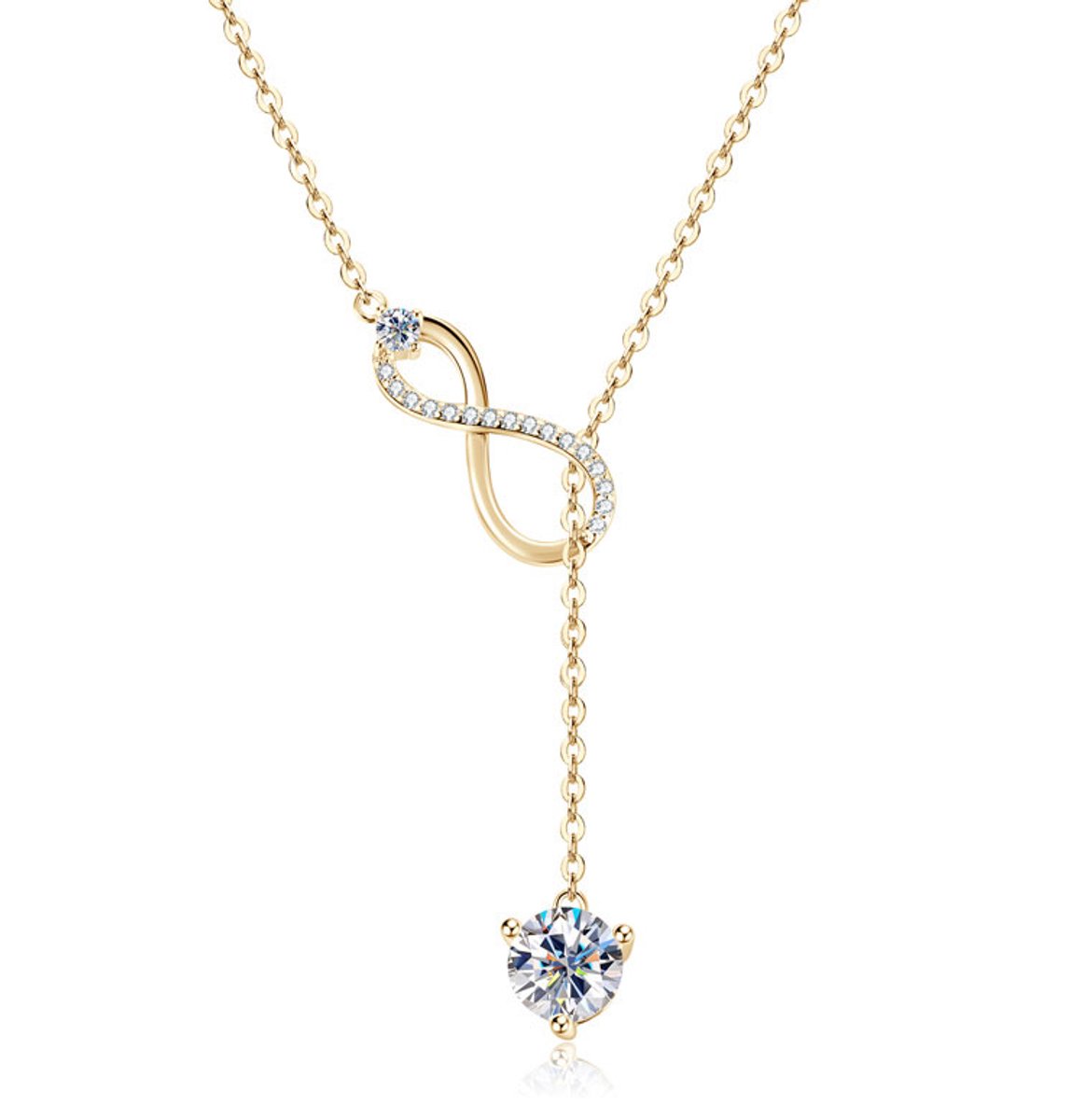 Titanix Ketting Dames – 1 Karaat Moissanite met GRA-Certificaat (Diamant Alternatief) - 925 Sterling Zilver, Y-Lariat Ketting, 18k Goudverguld