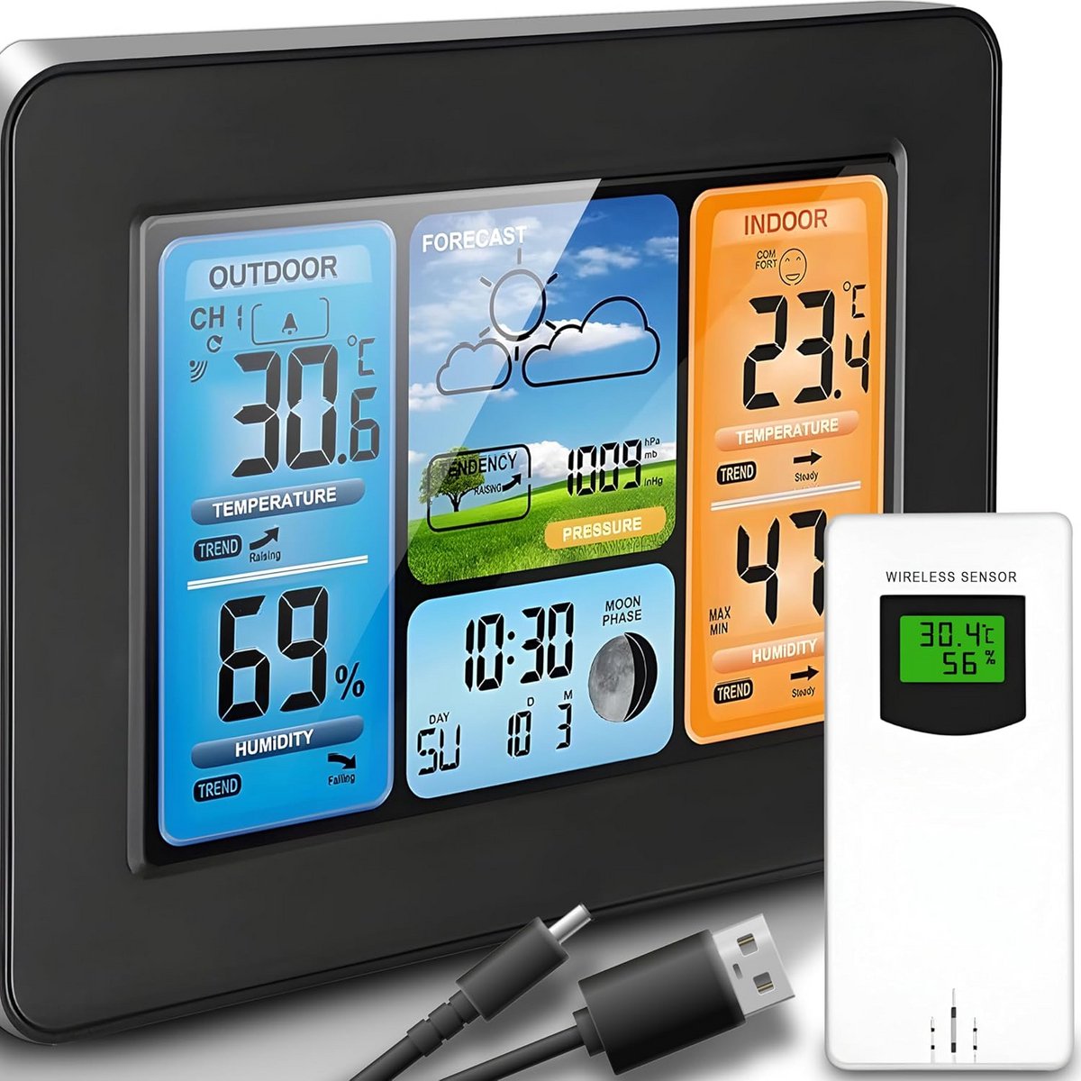 Multifunctioneel Draadloos Weerstation met Buitensensor en Kleurendisplay