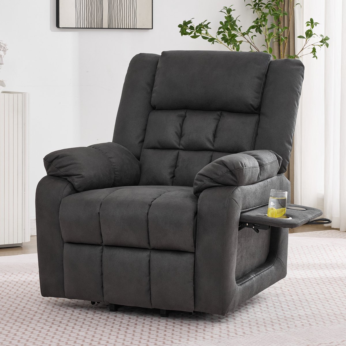 Sweiko Elektrische Massagestoel - Sta-op - Verwarmingsfunctie - Fauteuil - Met bekerhouders - USB-poort - Donkergrijs