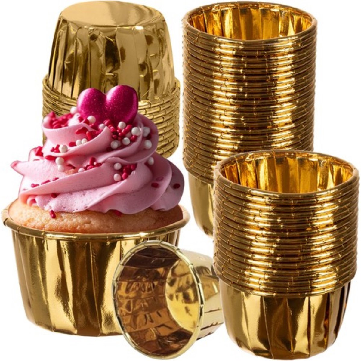 Ruhhy Muffinvormpjes - 200x stuks - goud - 3,5 x 6 cm - cupcake vorm - papier - aluminiumfolie