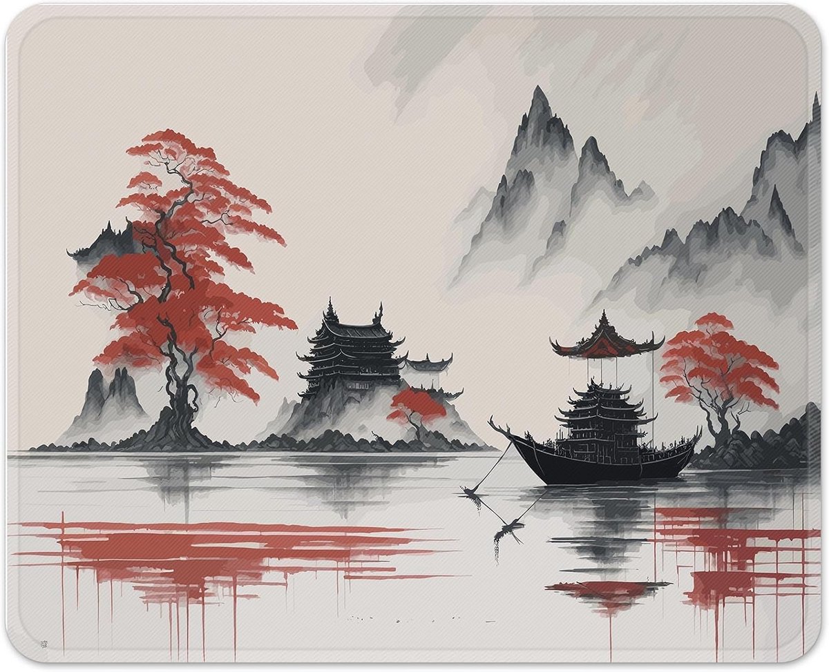 Vierkante Muismat met Chinese Landschap voor Desktop en Gaming - Antislip en Wasbaar