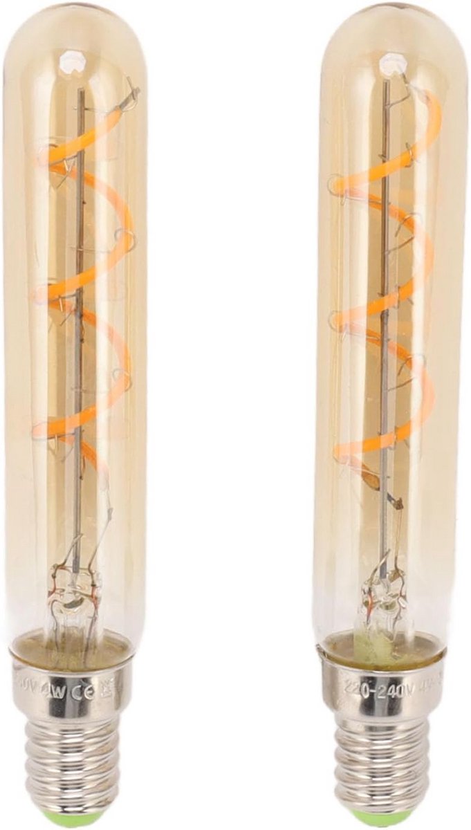 2x LED Filament Buislamp E14 Goud 3W Warm Wit Decoratieve Gloeilamp