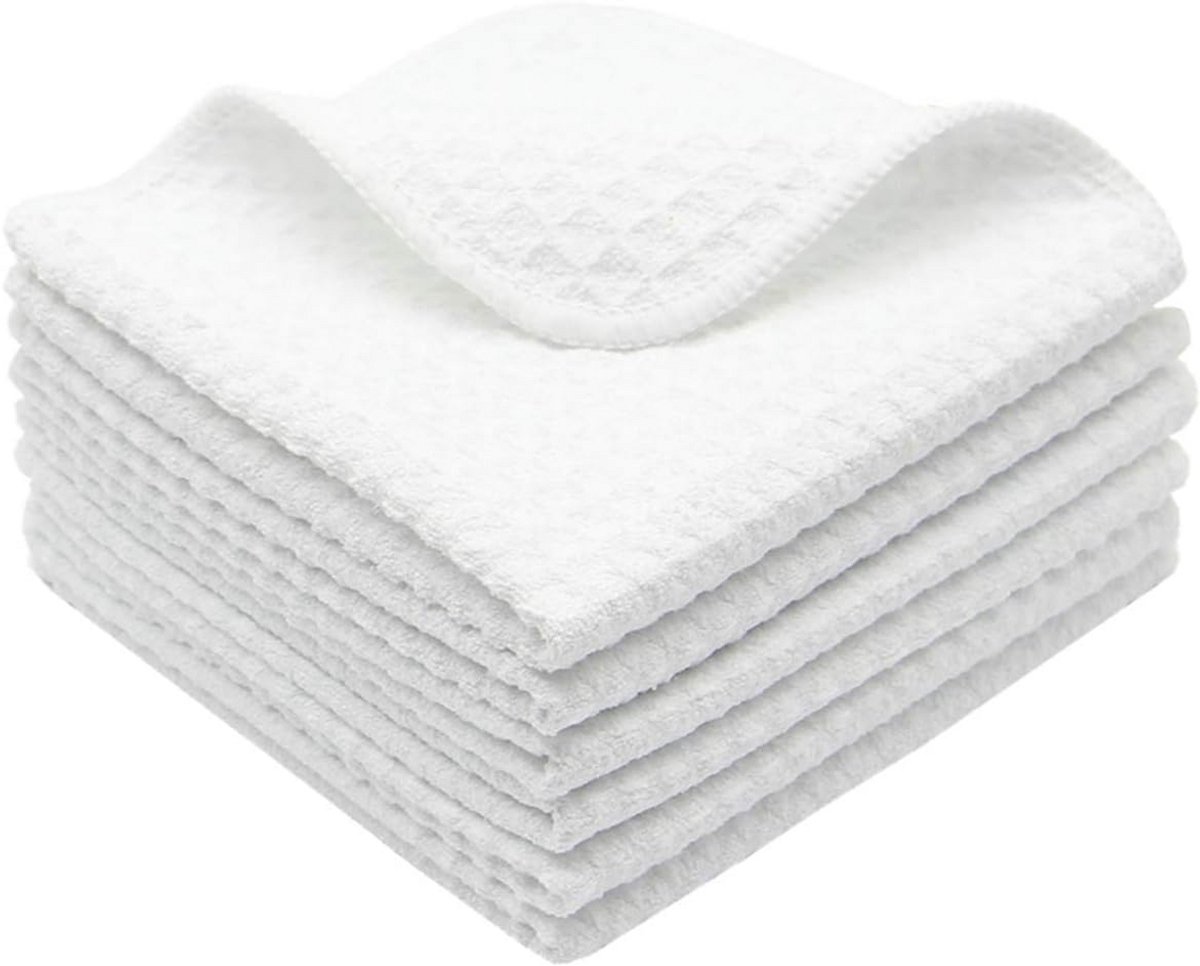Extra Dikke Microvezel Keukendoeken - Ultra Absorberend en Geurvrij - Wafelstructuur Vaatdoeken - 6 stuks Wit 30x30 cm