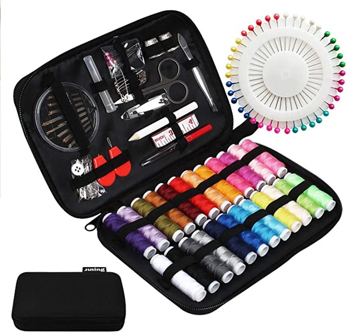Ynkkvre - Naaikit 90-delig – Deluxe Sewing Kit met 24 Kleurrijke Garenklosjes & 30 Naalden – Portable Naaidoos met Schaar, Meetlint & Accessoires – Handnaaiset voor Reizen, Thuis & Beginners