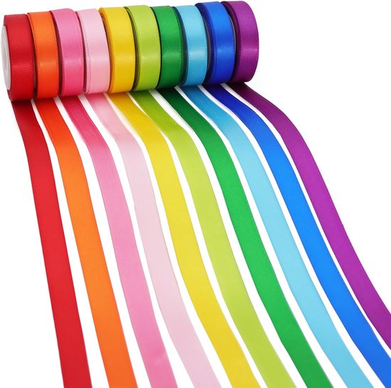Ruban Satin - 10 pièces - 1 cm de large - Rubans - Polyester - Ruban cadeau - Ruban d'emballage - Ruban - Emballage cadeau - Pour Bricolage, Cadeaux, Décoration - 5 Mètres de long par partie
