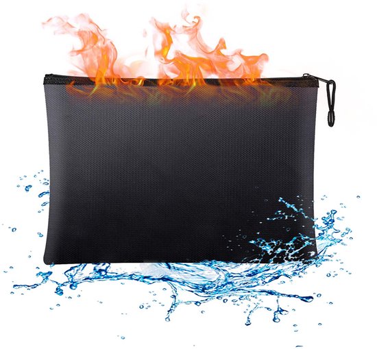 Gigicial Sacoche de documents ignifuge - Sacoche d'argent ignifuge - Résistante à la chaleur jusqu'à 1000 °C et étanche avec fermeture éclair - 1 - Zwart Pour le bureau et la maison