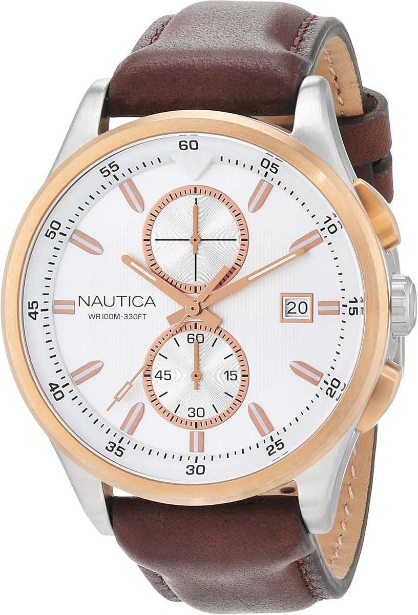 Heren Analoog Quartz Horloge Wit Wijzerplaat Bruine Leren Band