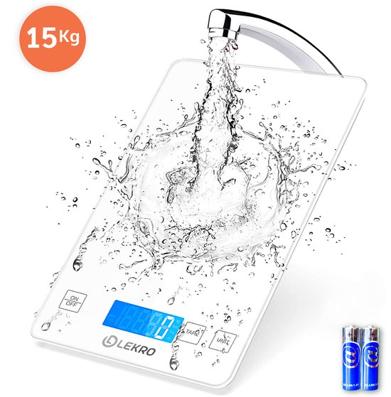 Lekro Digitale Precisie Keukenweegschaal – Weegschaal Keuken - 1gr tot 15kg – Tarra Functie - Wit