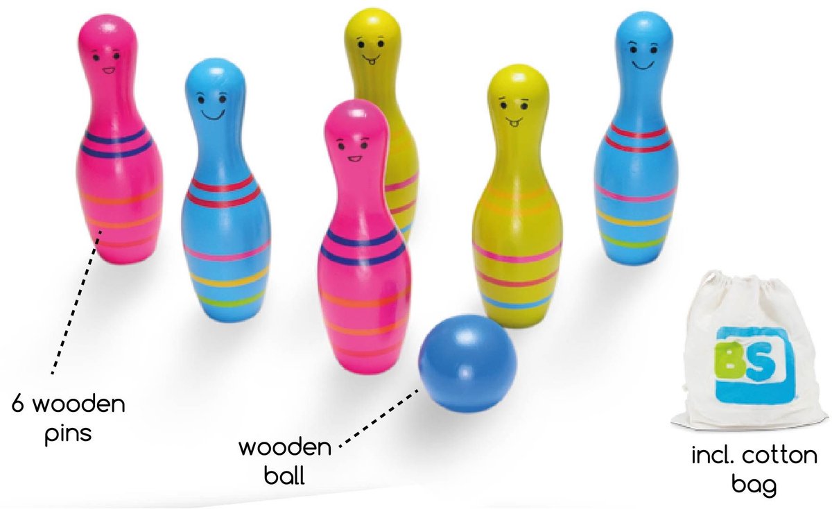 BS Toys Skittles Bowling Kegelspel - Bowlingset kinderen - bowlingset speelgoed - Actiespel - Houten speelgoed - Kinder Speelgoed 4 Jaar - Buiten speelgoed - Buitenspel - Buiten Spellen - Tuin Speelgoed - Rood & Wit - 6 Kegels — afbeelding 6