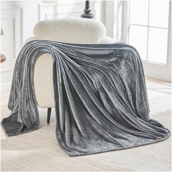 Paoletti Lux Sherpa Copriletto In Pile 127x152 Cm - Grigio Carbone, Fronte In Micropile 220g, Retro In Sherpa 250g, Morbido E Caldo