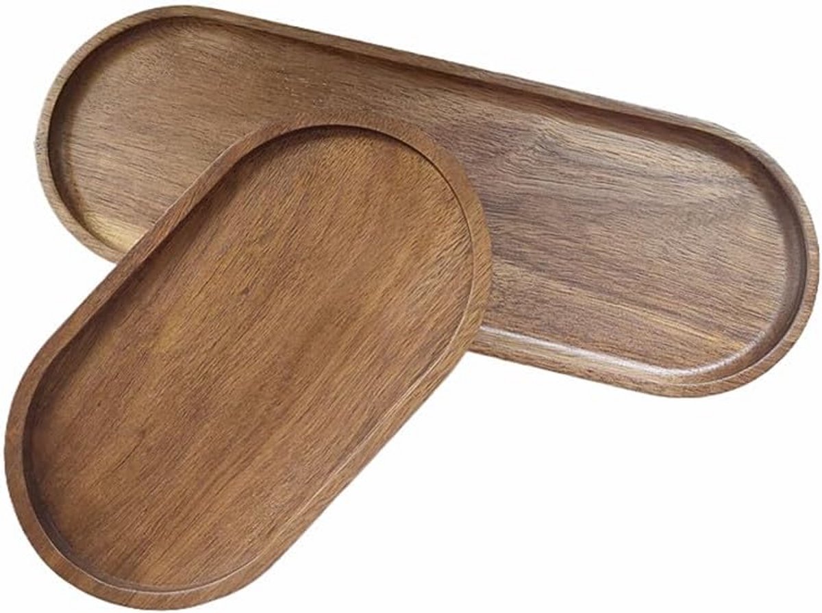 Set van 2 Ovale Houten Dienbladen Serveerschalen - Snack-, Kaas- en Borrelplanken