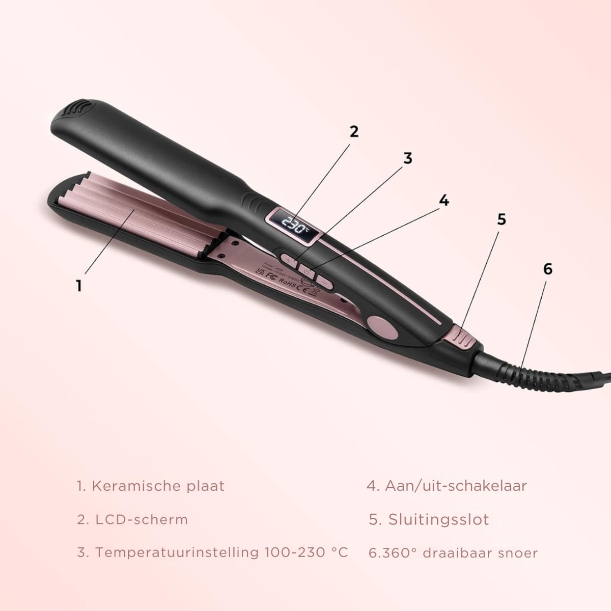 Wafeltang Keramische Crêpe-Ijzer met Instelbare Temperatuur - afbeelding 2