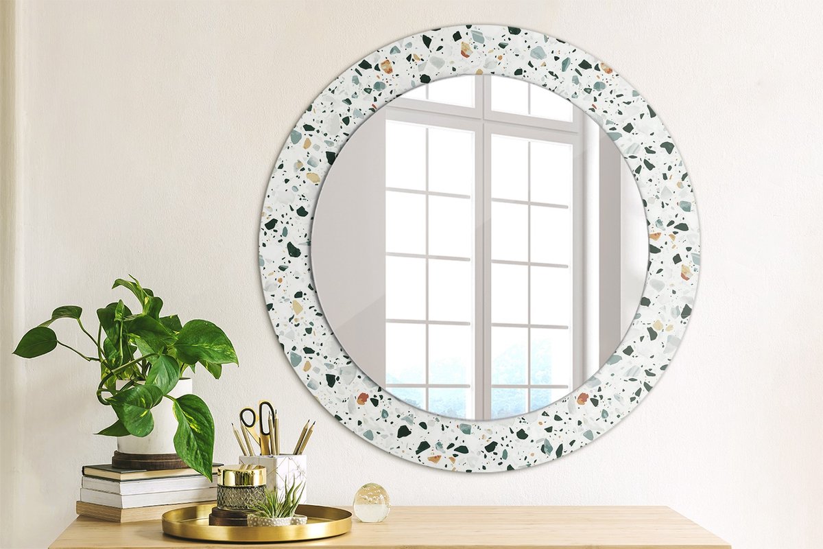 Coloray Bedrukte Spiegel - Natuursteen Spiegel Met Decoratie - 60 cm - Wit Bedrukte Spiegel - Spiegel Met Decoratie - Spiegel Lijst Met Print - Spiegel Met Print