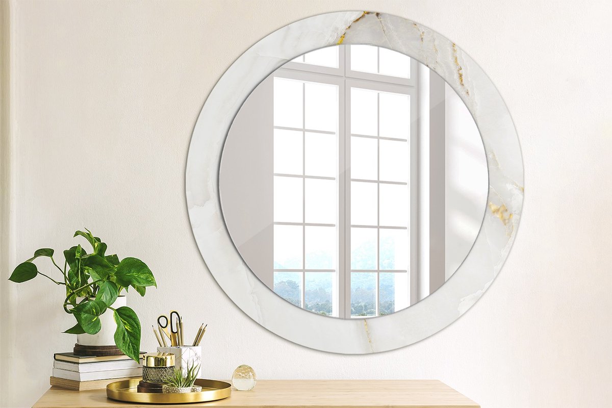 Coloray Bedrukte Spiegel - Glanzend marmer Spiegel Met Print - 70 cm - Wit Bedrukte Spiege
