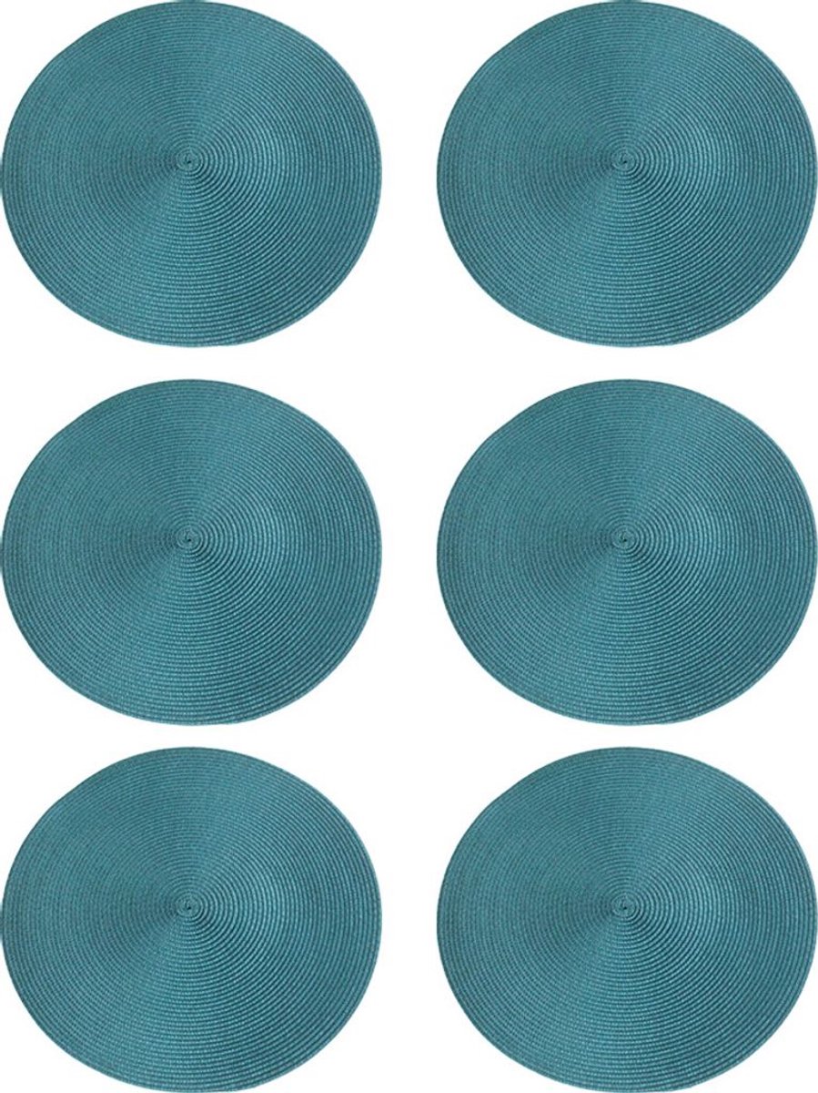 Ronde placemats, kruisgeweven placematset (6 stuks), groen