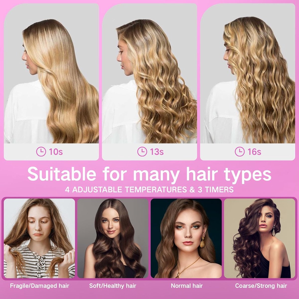 Rotating Hair Curling Iron - Beach Waves Curling Wand with 3 - afbeelding 3