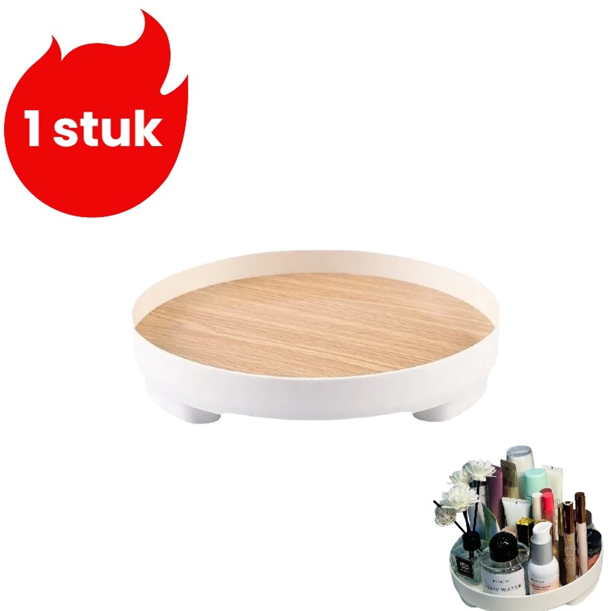 1 stuk - Ronde entreeplank - Sleutelhouder - Cosmetica organizer - Houtkleur
