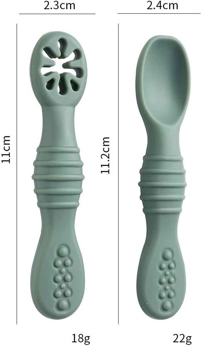 2-Delig - Siliconen Baby Lepels - Lepelset Peuterbestek - Kinderbestek - Lepeltjes - Groen & Beige - Zachte Eerste Lepels - BPA-Vrij - Ergonomische Grip - Anti-Verslik Ontwerp van Merkloos — afbeelding 3