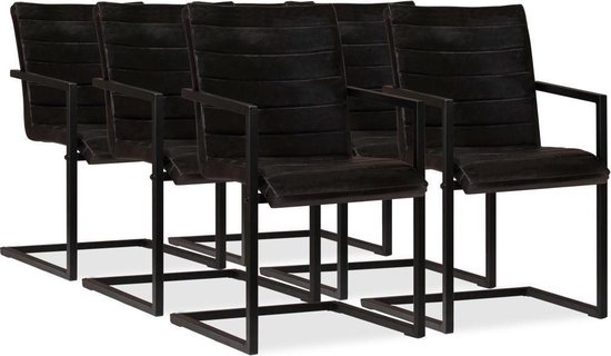 Eettafel stoelen Zwart Antraciet 6 STUKS ECHT Leer / Eetkamer stoelen /  Extra stoelen... | bol.com