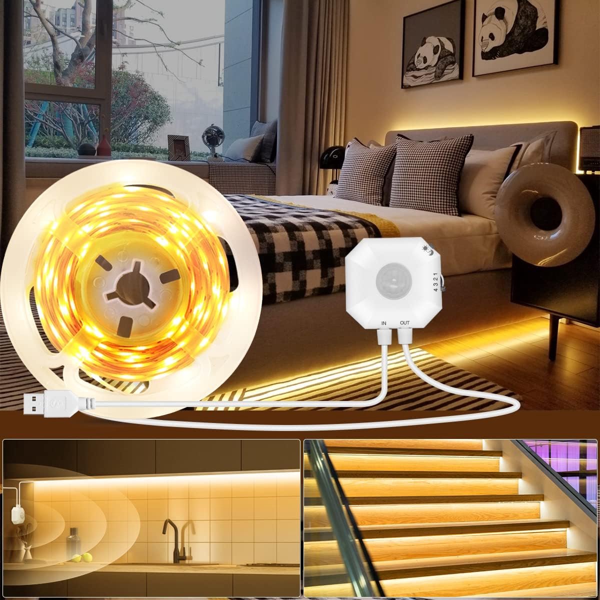 Bewegingssensor LED Strip Verlichting Warm Wit - Automatische Nachtlamp voor Onder Bed en Kast