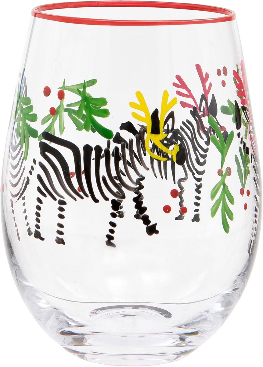 Handgeschilderd Zebra Wijnglas Zonder Steel - Groot Formaat