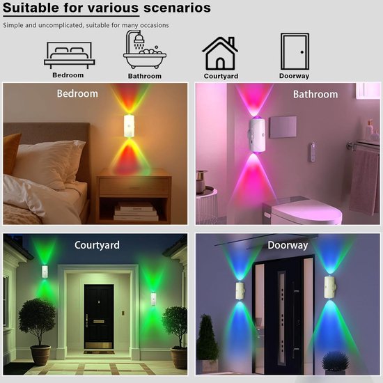 Nachtlampje met bewegingssensor - 2-pack - Draadloze sfeerverlichting voor de nacht - RGB-lampen met dubbele kop - 4,8*4,8*11 cm - Inclusief USB-oplaadkabel en afstandsbediening - Geschikt voor binnen- en buitengebruik van Merkloos — afbeelding 4